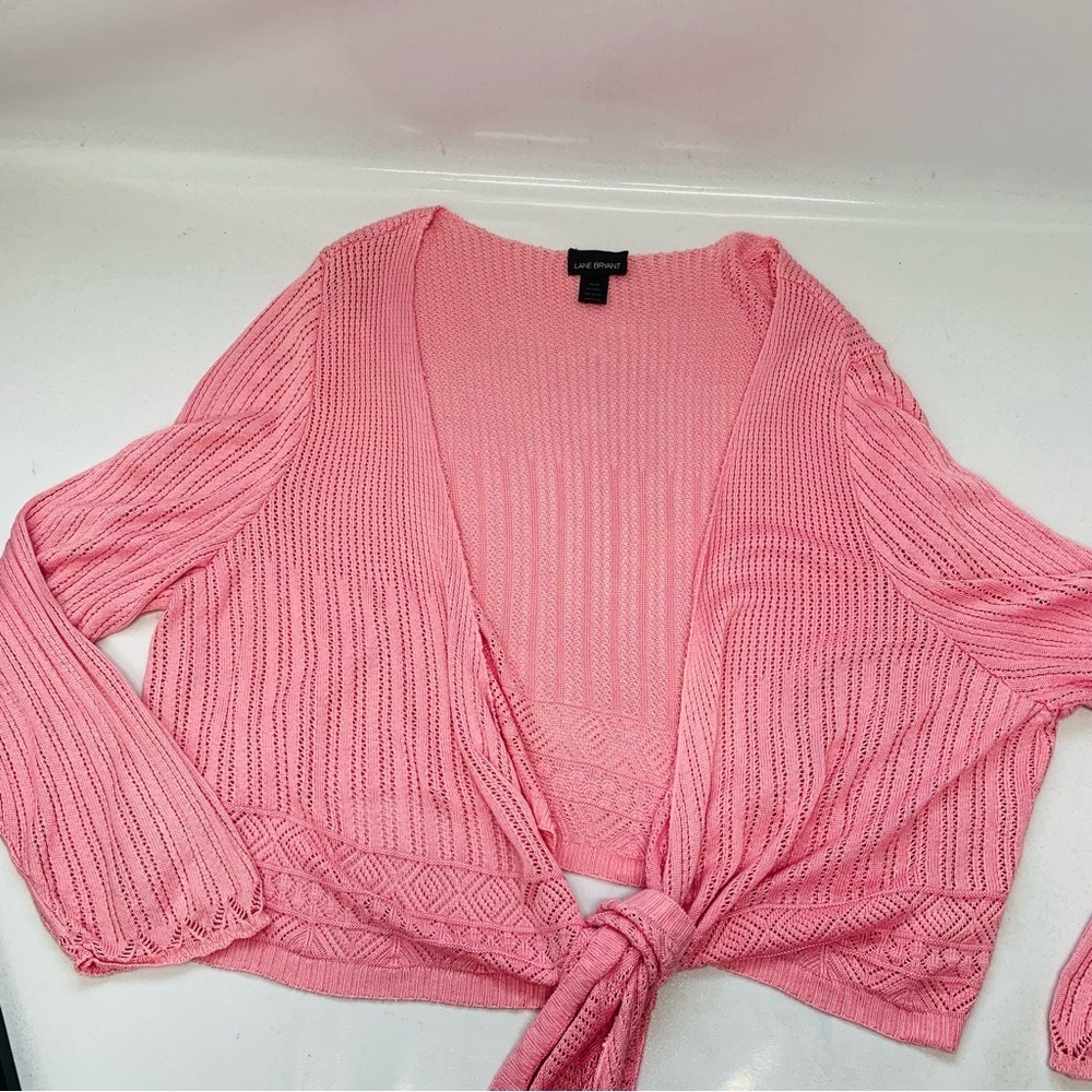 Lane Bryant Sweater 26/28  Pink Loose Knit Tie Waist‎ Long Sleeve Lightweight